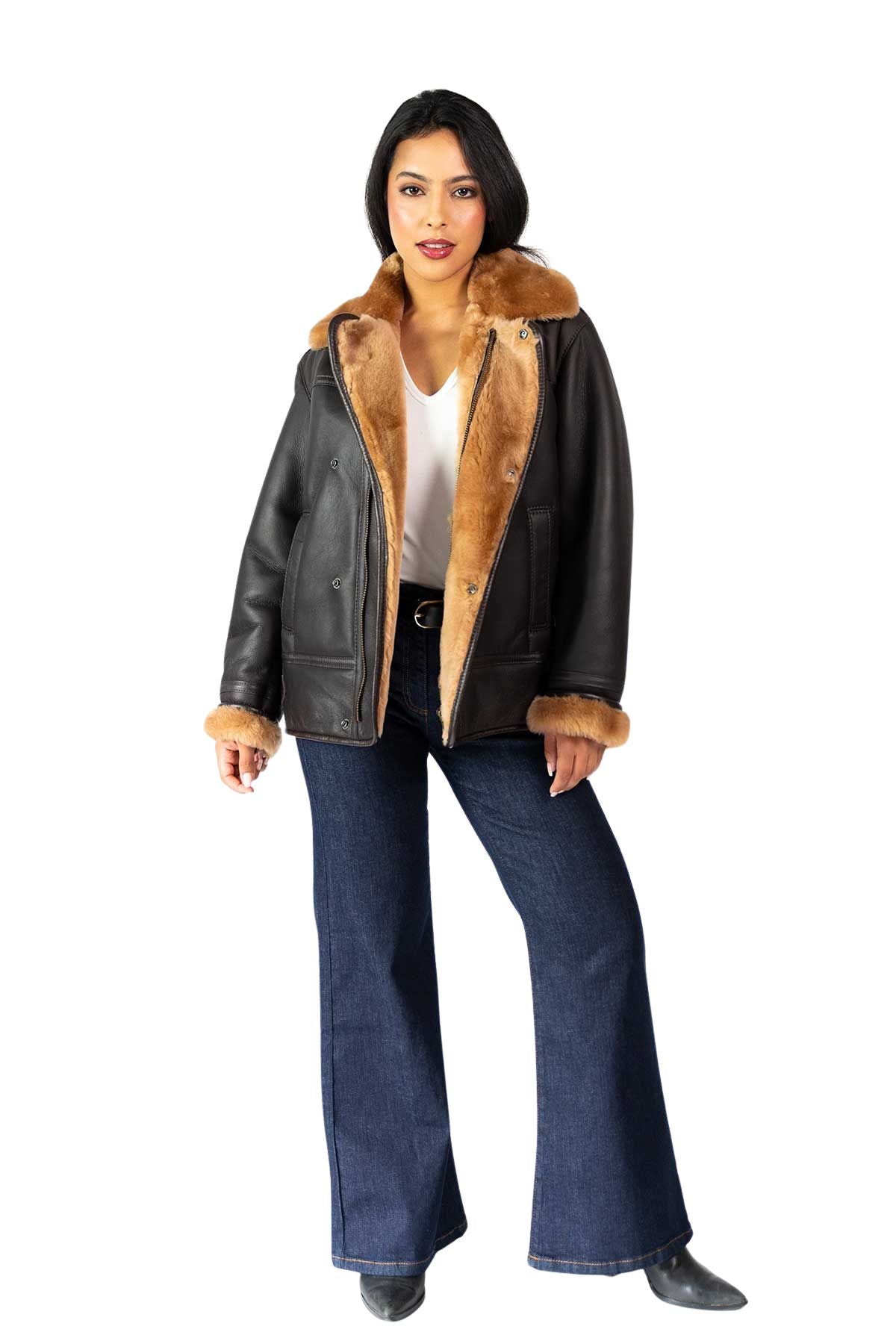Womens Monza Sheepskin Jacket Brown – Flying Jacket