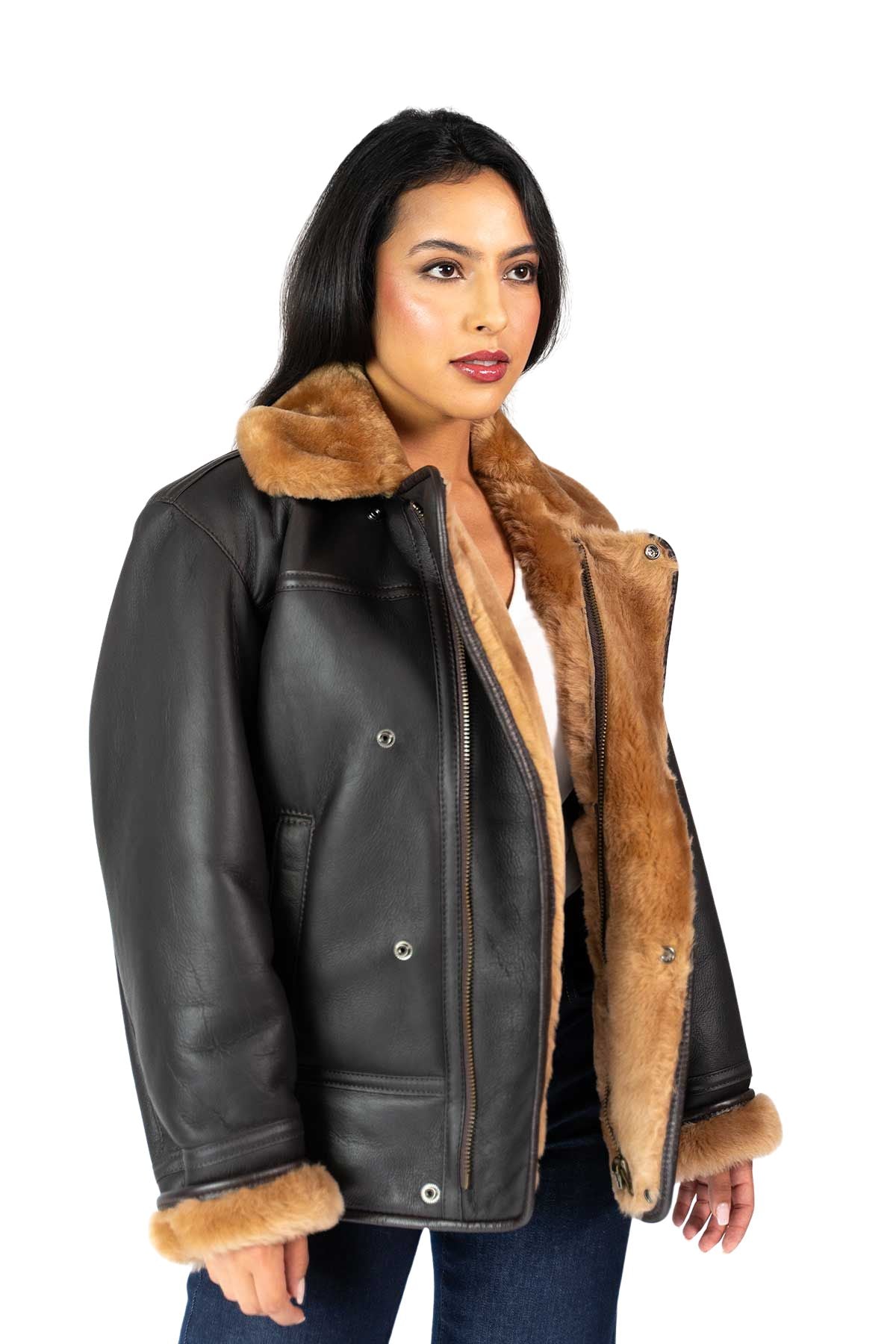Womens Monza Sheepskin Jacket Brown – Flying Jacket