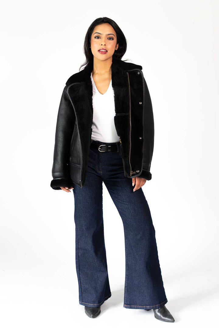 Womens Monza Sheepskin Jacket Black